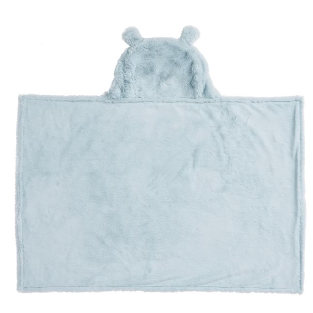 Pottery Barn Faux Fur Bear Animal Hooded Towel Wrap Blue Fleece - Picture 3 of 10
